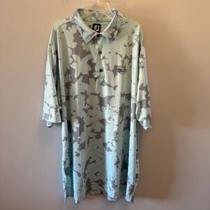FJ FootJoy Hilton Head National Golf Polo Shirt Mens 2XL Aqua Camo Performance